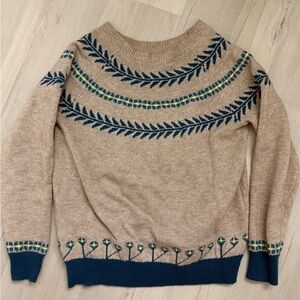 Beige & Blue Patterned Women's Sweater